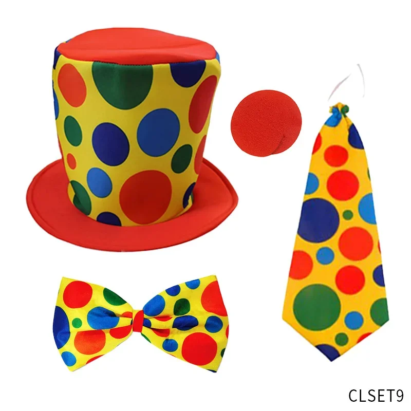 Man Clown Costume -  Nose Wig Bow Tie Shoes Headband Gloves Hat Stockings and Vest Dress Up Cosplay Props Accessories