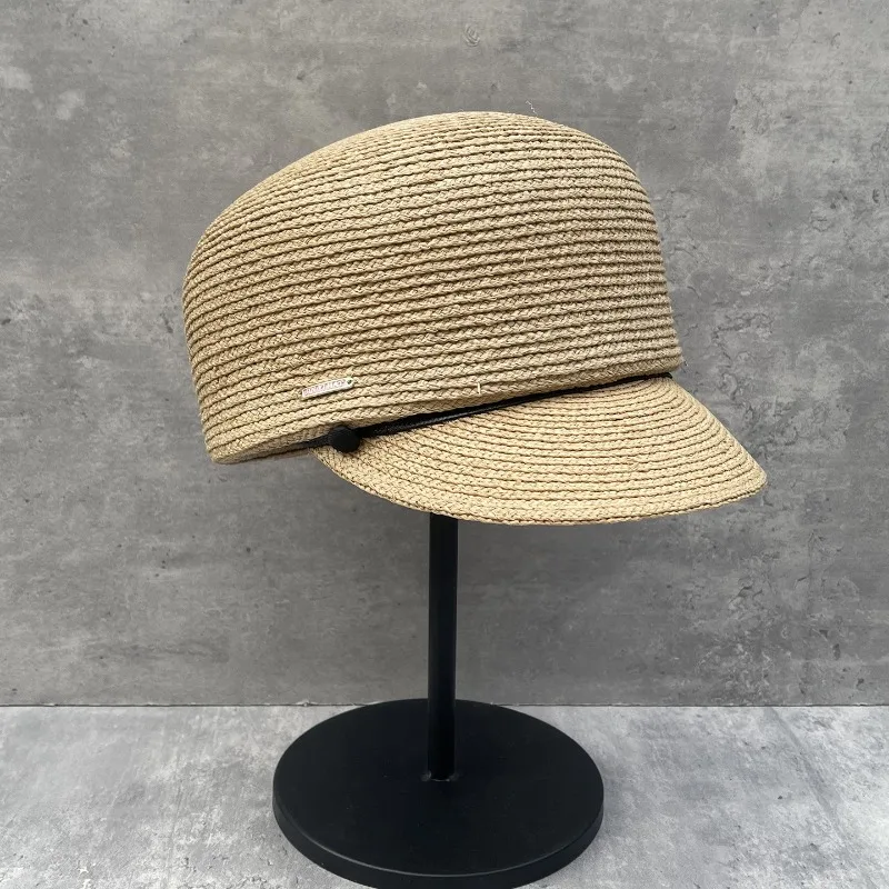 Women's Summer Fine Raffia Woven Equestrian Hat Casual Sun Protection Slim Face Vacation Cap