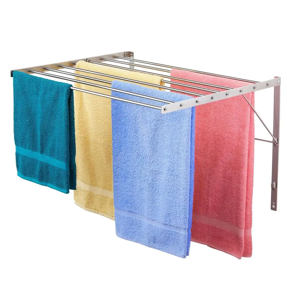 

Wall Mounted Clothes Drying Rack 30 Wide 20 Linear Feet Capacity 8 Smooth Round Stainless Steel Rods 60 lb Capacity Fully Assemb