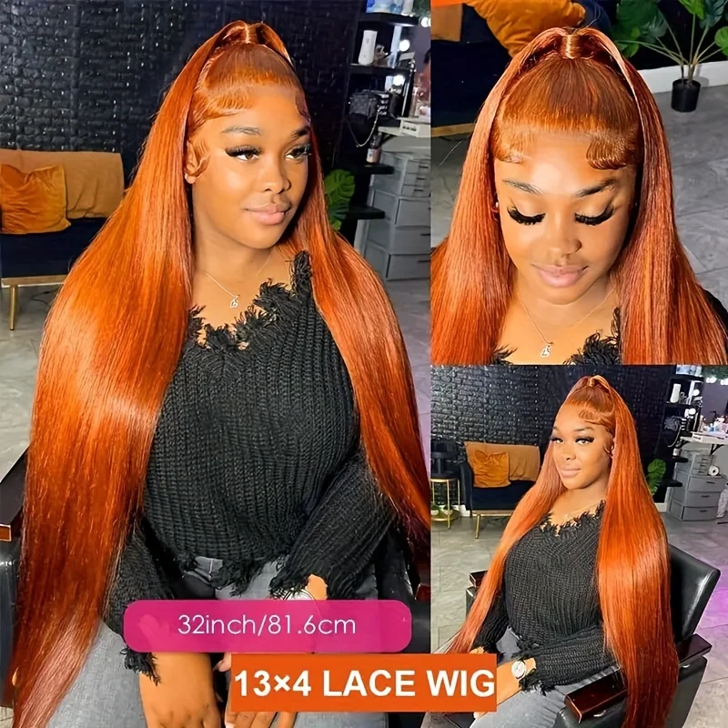 Orange Ginger Straight Lace Front Wigs Human Hair For Women 13x4 13x6 Hd Lace Frontal Wig 36 Inch Colored Pre Plucked Brazilian