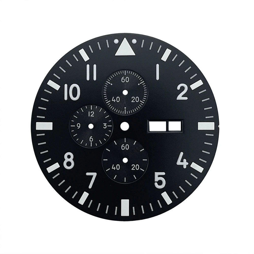 37.7mm Brown Black Pilot\'s Chronograph Watch Dial Copper Set For Miyota Cal.0S00 Movement 12 Hours