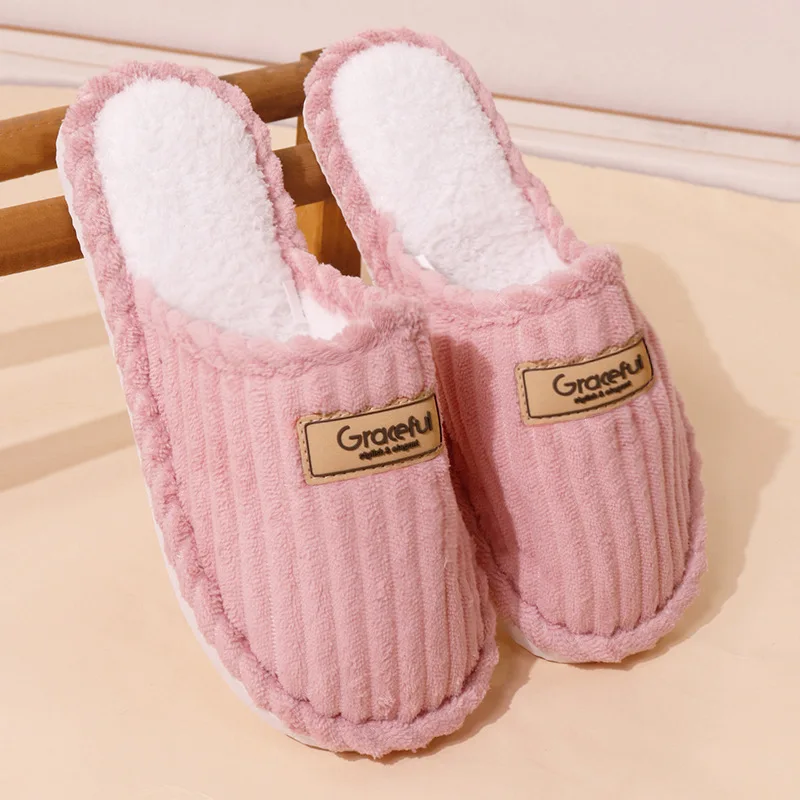 Bequeme Hausschuhe für Damen mit weicher Sohle, leichte, warme Plüsch-Winterhausschuhe für Damen, rutschfeste Cord-Slip-On-Schuhe für den Innenbereich – Detail 5