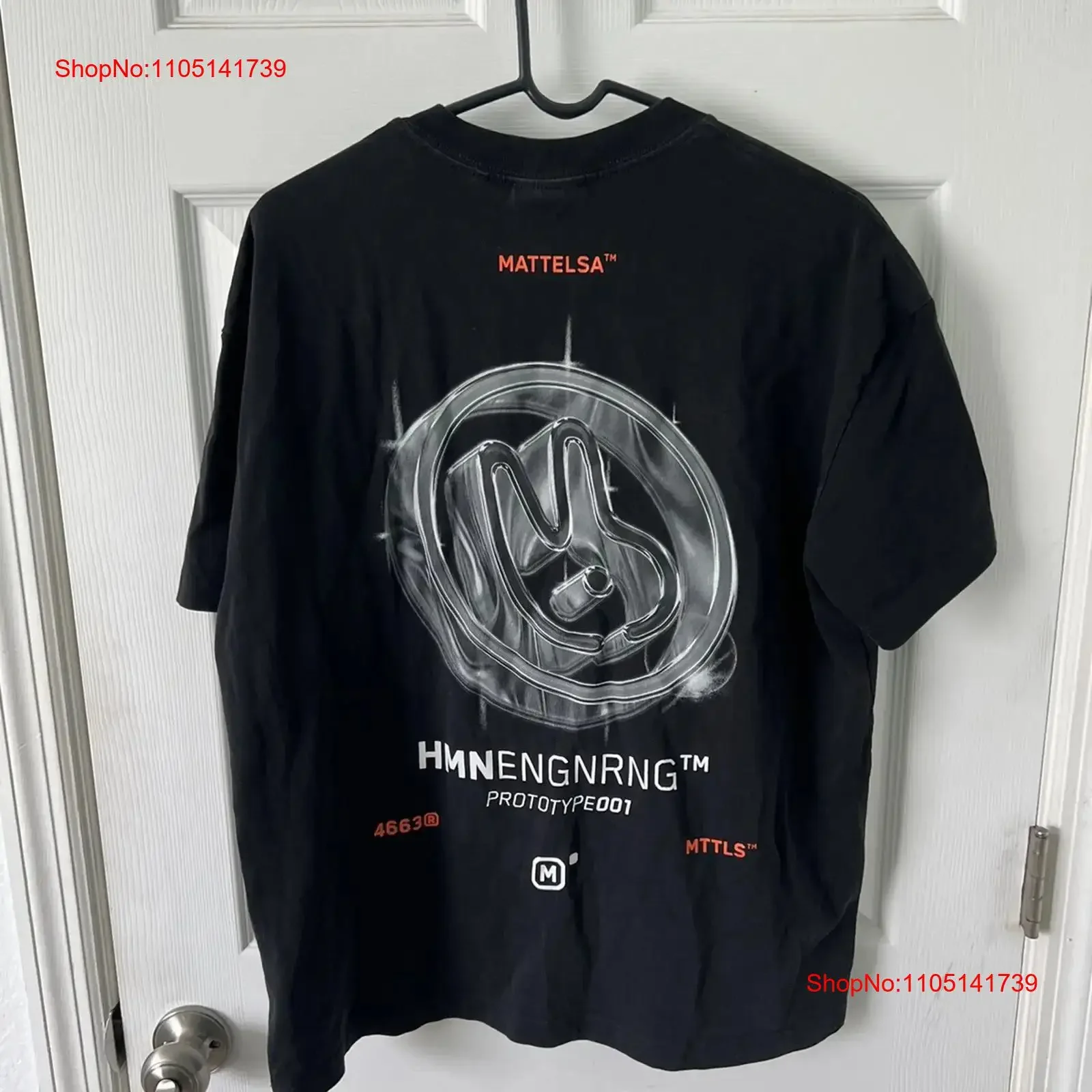 

Mattelsa Black T Shirt Mens Size Large HMN ENGNRNG Prototype 001 vintage Washed Stretched Comfortable designer clothes Slightly
