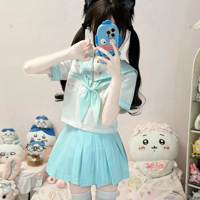 ญี่ปุ่นและเกาหลีรูปแบบกระต่ายสี่สีน่ารักโรงเรียนอนุบาล JK สไตล์วิทยาลัยหวานชุดกะลาสีแขนสั้นหญิง