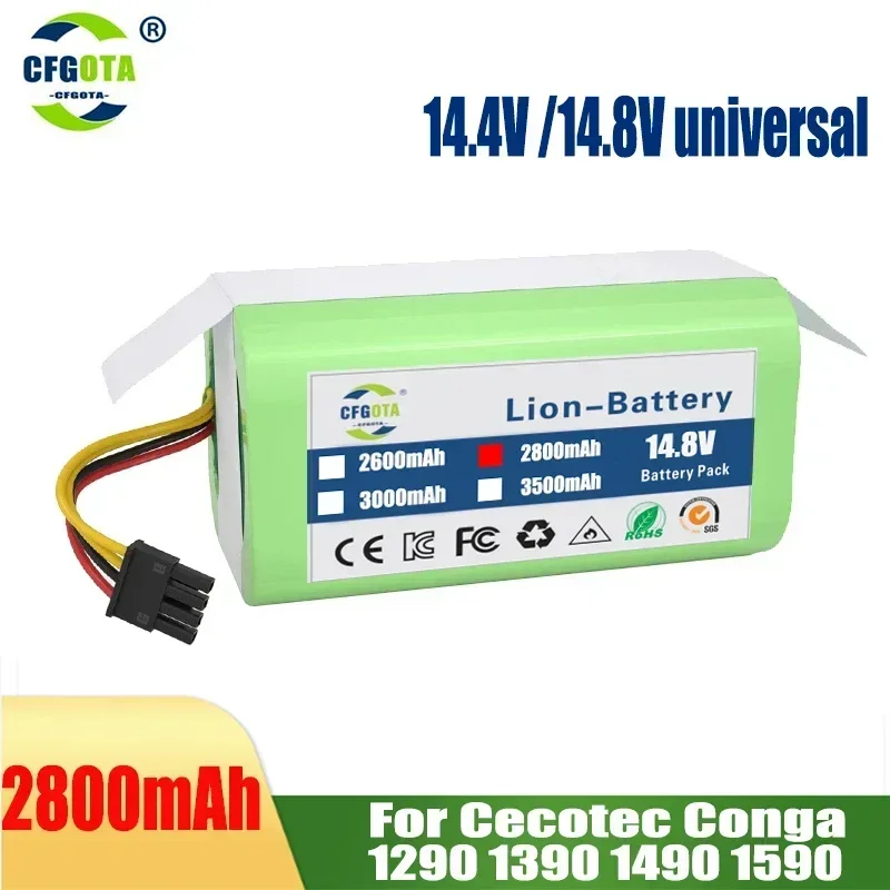 

14.4V 2800mAh Lithium-ion Battery For Cecotec Conga 1290 1390 1490 1590 Robot Vacuum Cleaner Battery Gutrend Echo 520