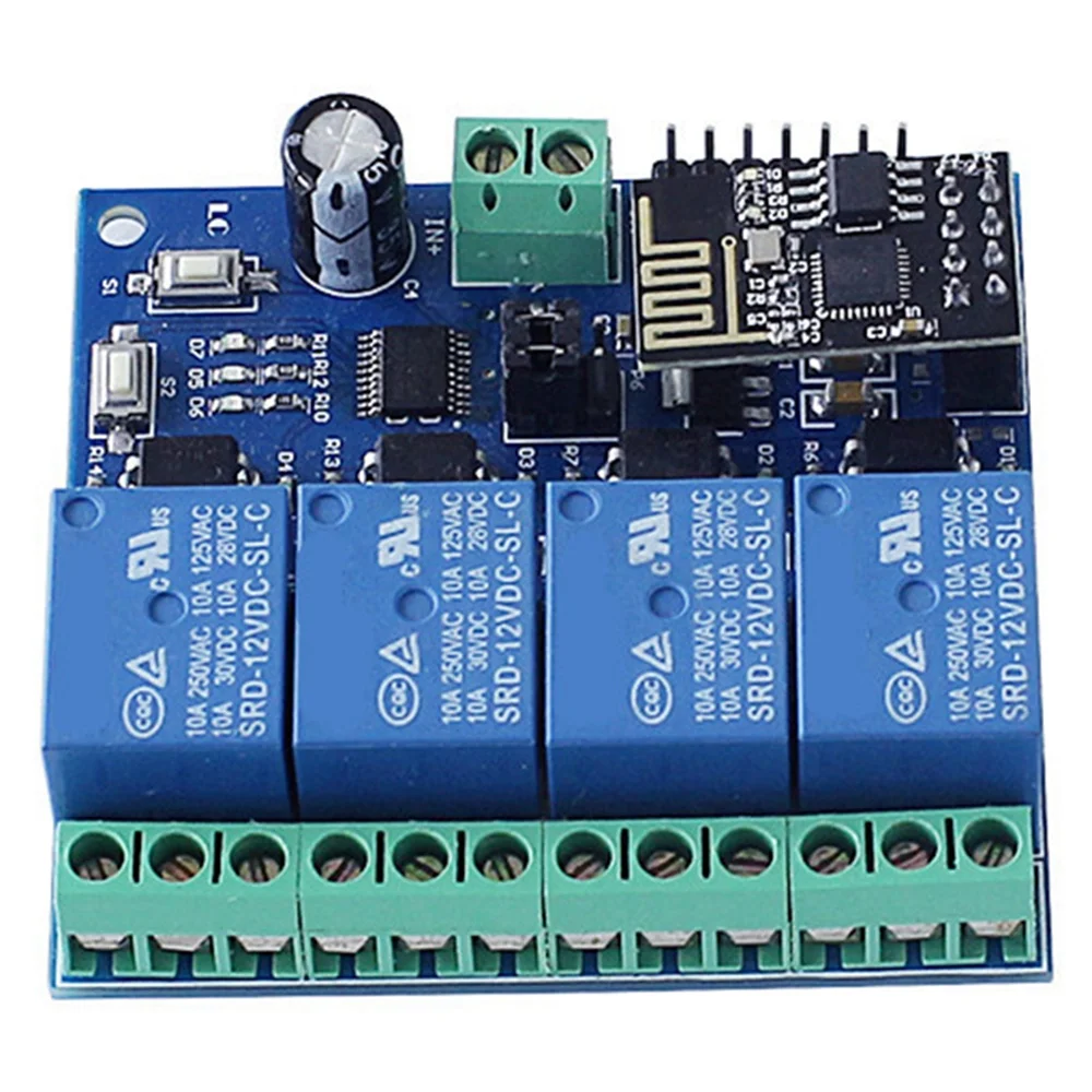 DC 12V ESP8266 ESP-01 4-Channel Relay Module WiFi Module for IoT Smart Home Mobile Phone APP Controller WiFi Relay