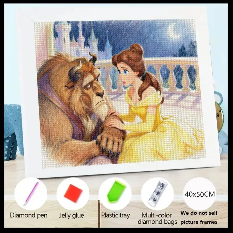 

1 шт. 5D Full Drill Diamond Painting Kit, Disney's Beauty and the Beast Belle & The Beast Love Scene Art, DIY Classic Fairy Tale C