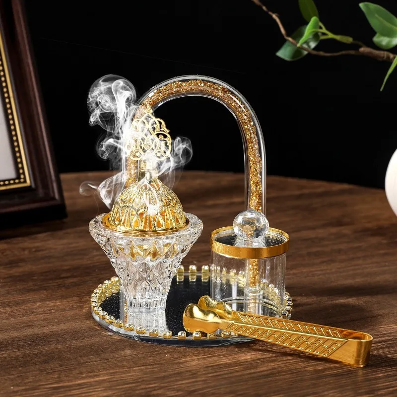 

Golden Arch Glass Crystal Aromatherapy Burner Set Arab Home Living Room Incense Burner Decorative Ornament