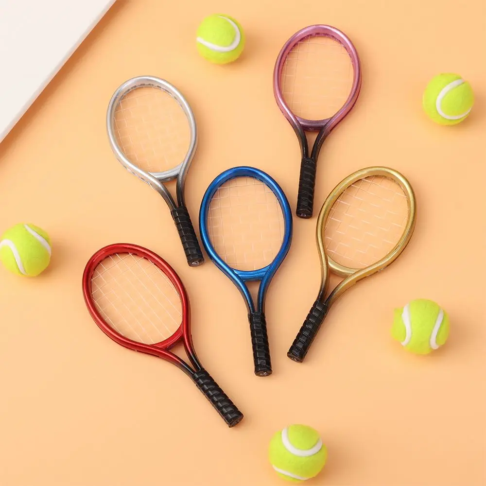 1/6 1/12 miniatura Sport Tennis modello bambini giardino Mini racchetta da Tennis palla regalo casa delle bambole accessorio casa delle bambole bambola Tennis