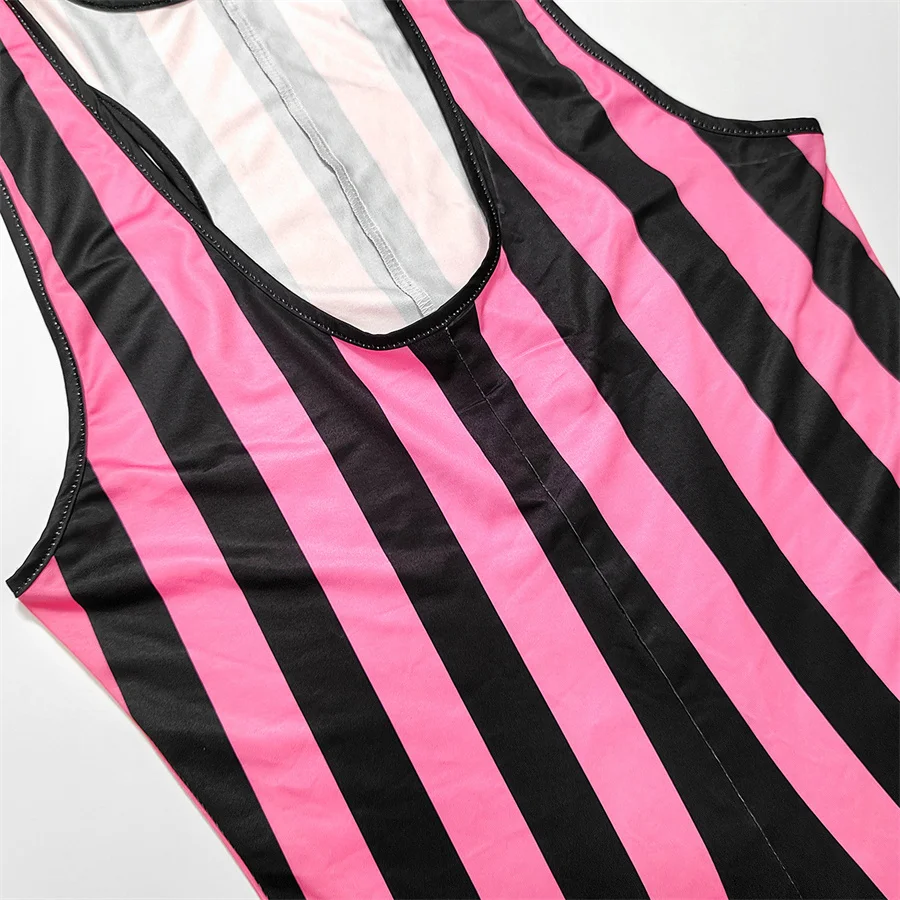 2024 New Men\'s Sets Sports Fitness Shapewear Sleeveless Gym Jumpsuit Erotic Clothes Nightclub Bodysuit Striped T-shirt for Men