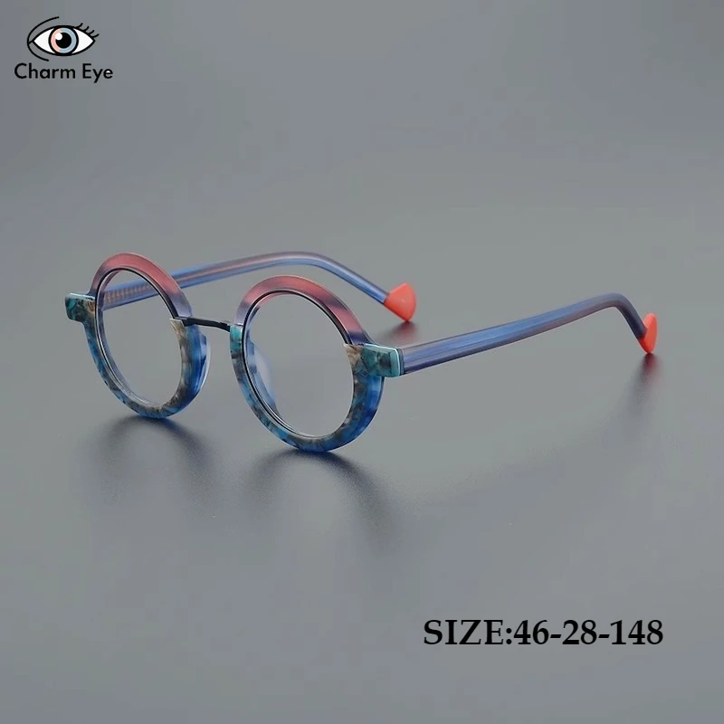 

Retro Color Blocked Circular Glasses Frame Fashion High-quality Large Face Men Women 153 Myopia Anti Blue Light Acetate Eyeglass
