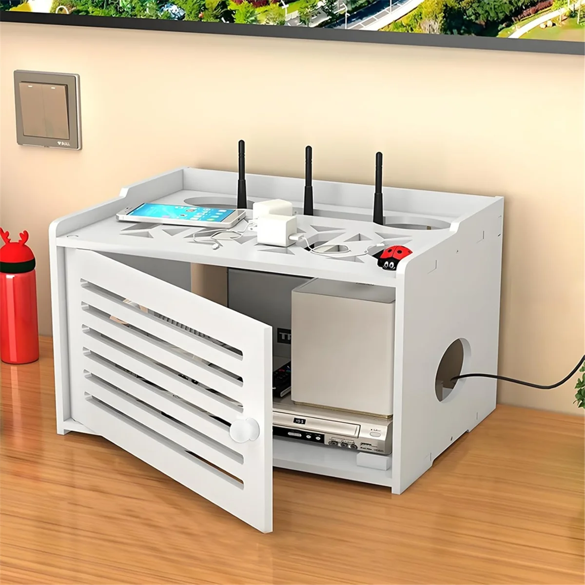 Y31A Router Regal Lagerung, Projektor Regal, Projektor Ständer, Router Lagerung Box, Power Strip Kabel Management Hider Rack