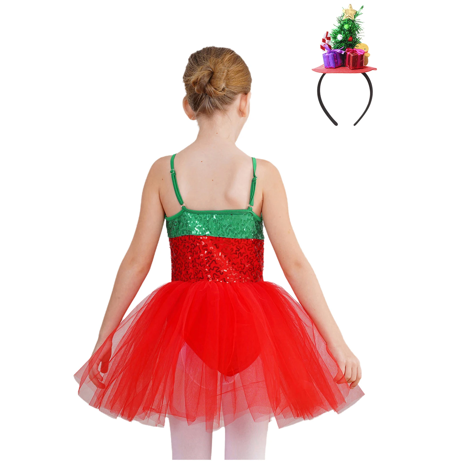 الفتيات عيد الميلاد الترتر يوتار فستان رقص توتو زي الباليه كرنفال حفلة بلا أكمام القوس المشارب تول فستان مع الشعر هوب #2