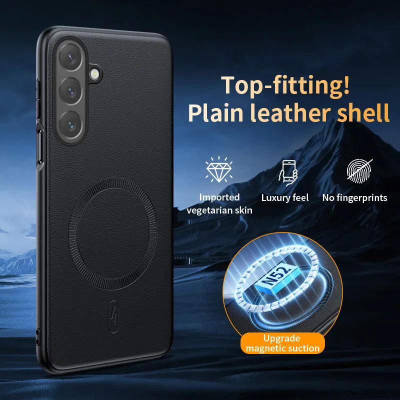 TOP Soft Leather Case For Magsafe Samsung S26 S25 Edge S24 S23 FE Plus Ultra Full Protective Silicone Magnetic Cover