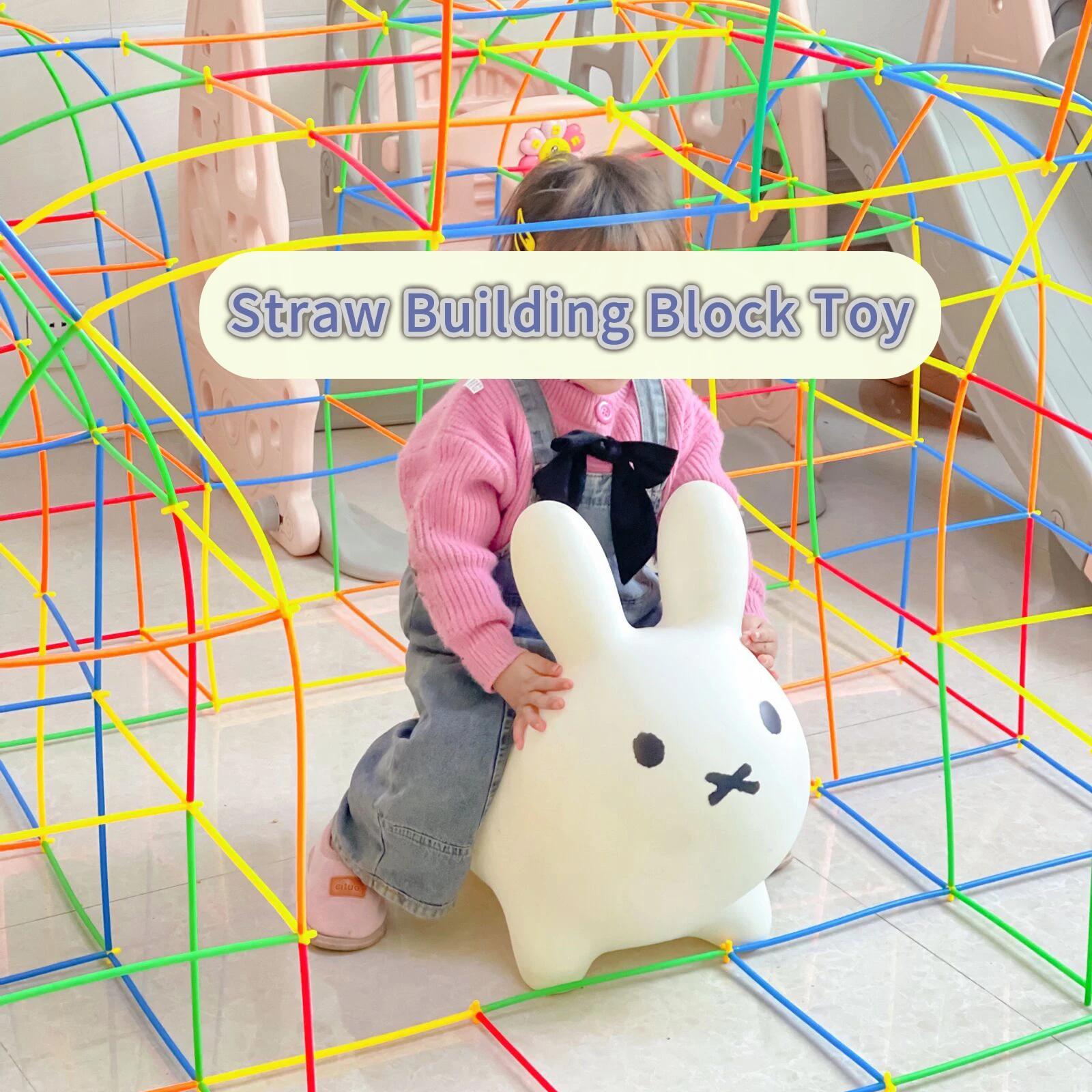 Children'S Puzzle Colorful Straw Toy Kindergarten Smart Stick Assembly House Space Construction Diy Building Blocks