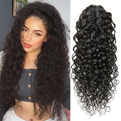 Claw Clip Ponytail Extensions Water Wave 100% Human Hair Clip In Pony Tails Hair Extensions 10