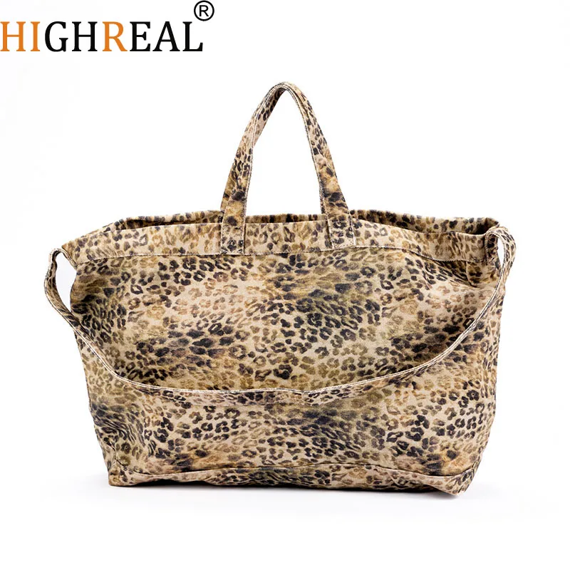 

Новая сумка-тоут с леопардовым принтом, винтажная холщовая сумка через плечо, модная вместительная сумка для школы, работы, шопинга