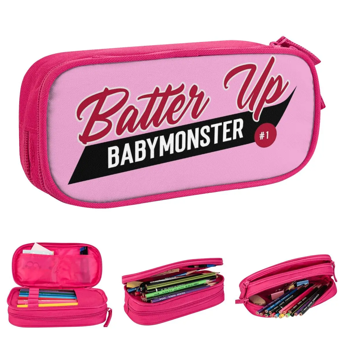 BABYMONSTER Batter Up Kpop Pencil Case Double Layer Large Capacity Kids School Supplies Pen Case Suprise Gift