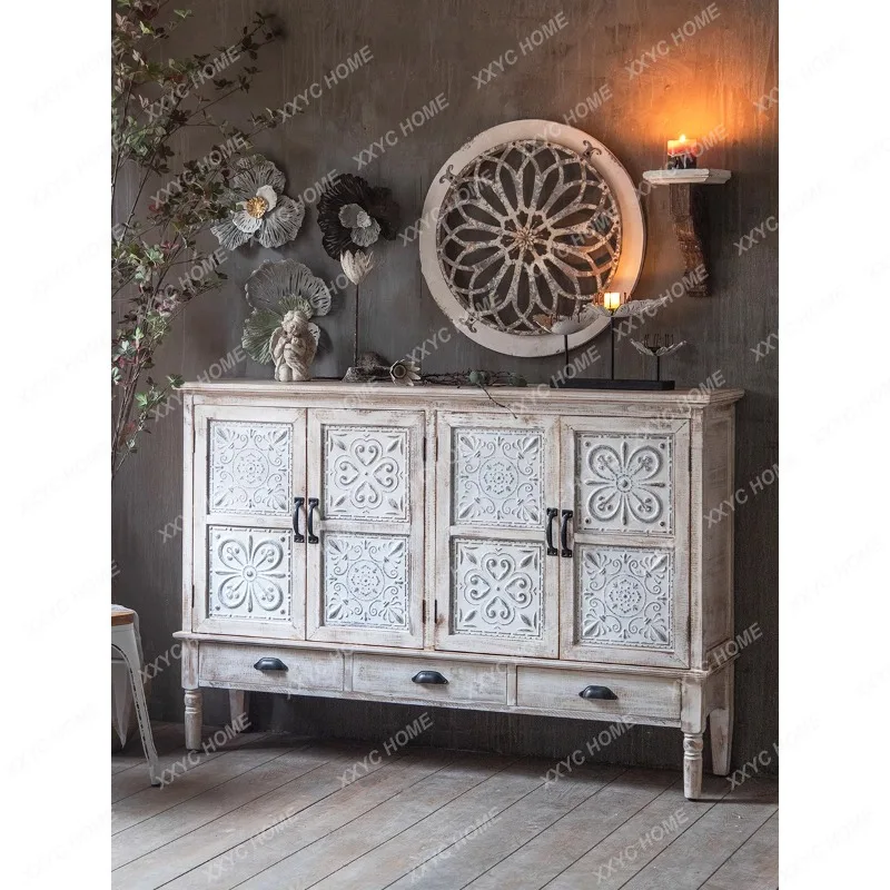 

Living Room Solid Wood Entrance Cabinet Shoe Cabinet French Sideboard Cabinet Chest of Drawers