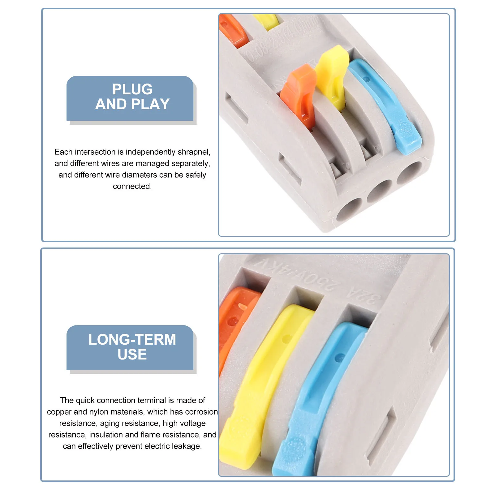 

10Pcs Electrical Wire Connectors Quick Splice Lever Connector Block 3-in 3-Out Insulated Wire Terminal Connectors for Fast