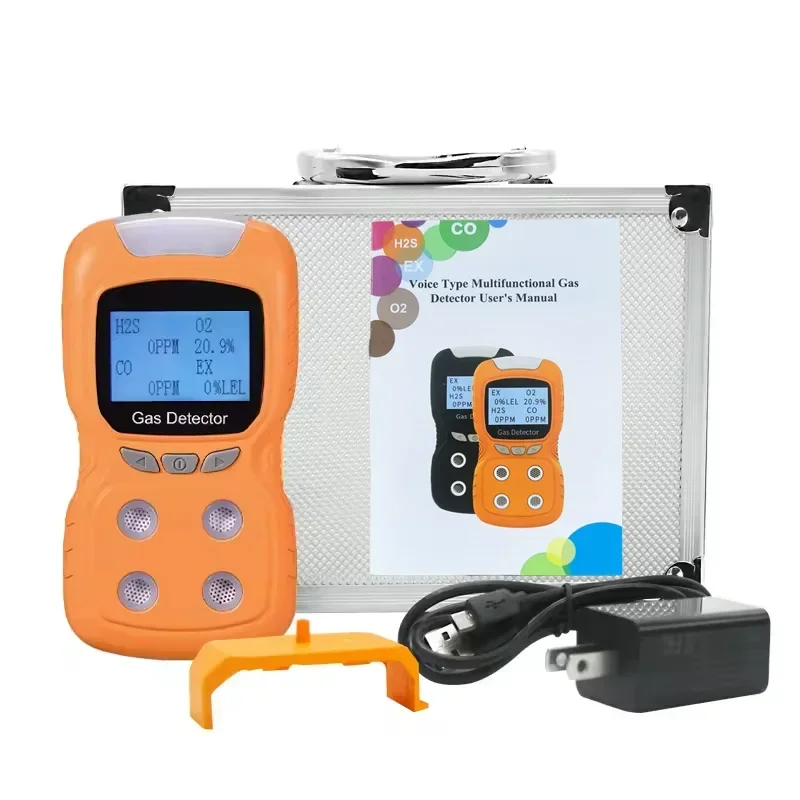 Portable Multi Gas Detector Gas Meter O2 H2S CO EX 4 in 1 Oxygen Hydrogen Sulfide Carbon Monoxide Combustible Gas Leak Detector