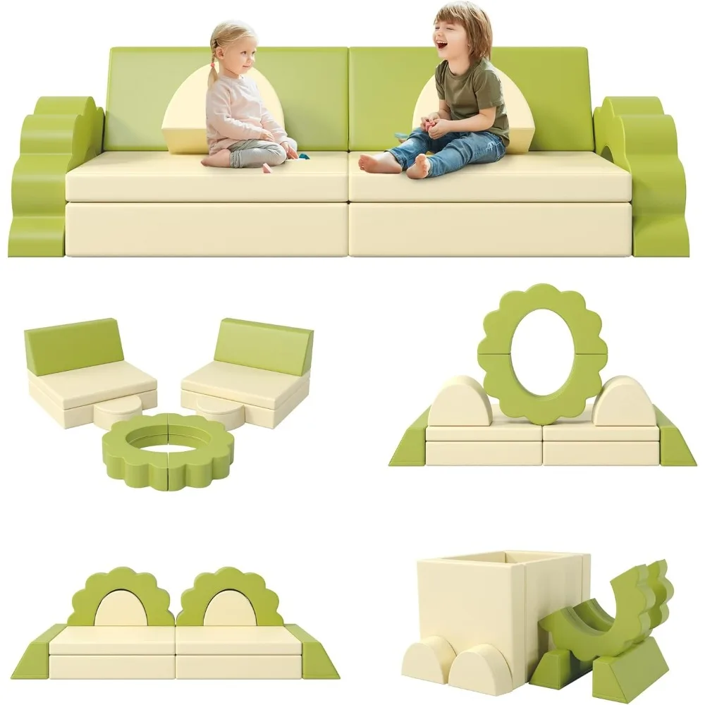 

10-Piece Modular Kids Play Couch & Floor Sofa - Safe Climbing & Crawling Foam, Educational DIY Furniture for Toddlers Ages 0-6