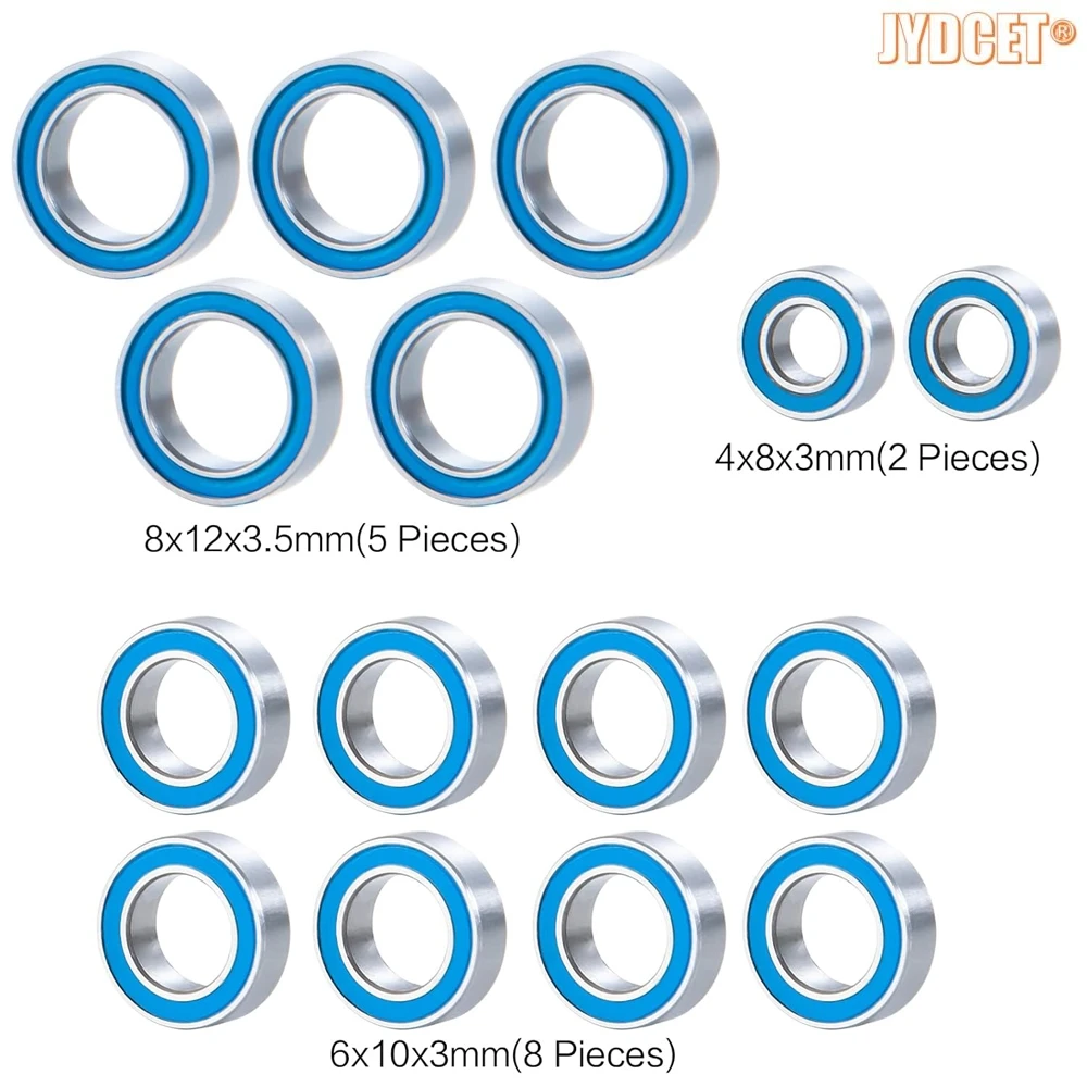 15Pcs Blue Rubber Sealed Bearing Kits - Precision High Speed Bearing for RC Traxxas LaTrax 1/18 Scale 4WD