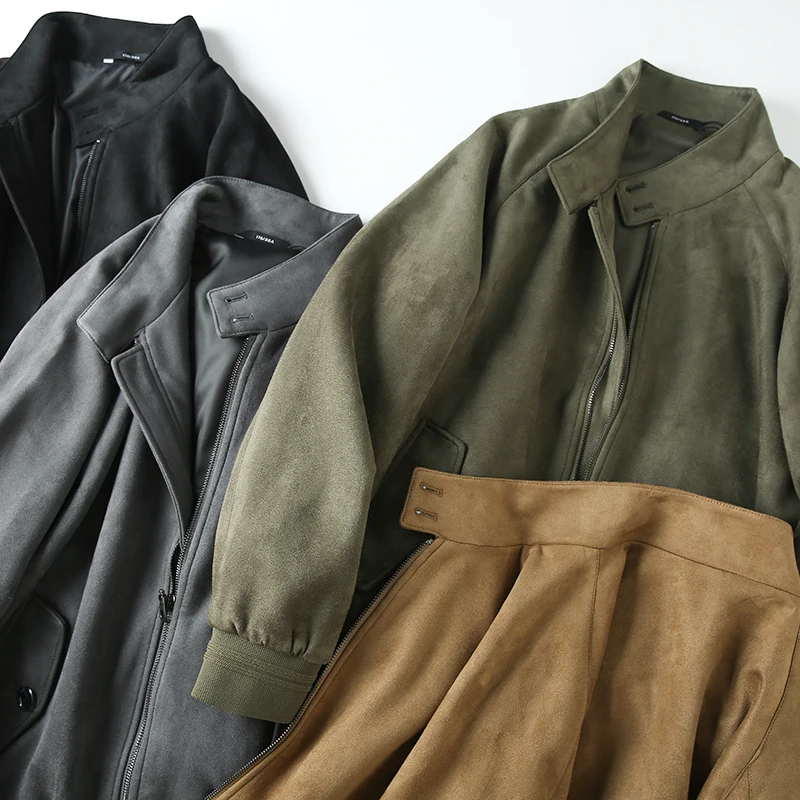 

Quali Men's Faionable Retro Busin Casual Stand Collar Suede Jaet Coat ODM Cany Tag Cut off Autumn Outerwear