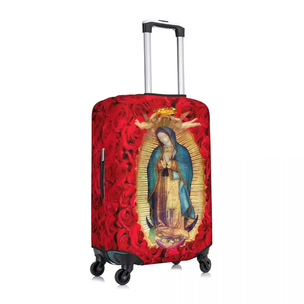 Custom Guadalupe Virgin Mary With Flowers Luggage Cover Elastic Catholic Travel Suitcase Protective Covers Fits 18-32 Inch