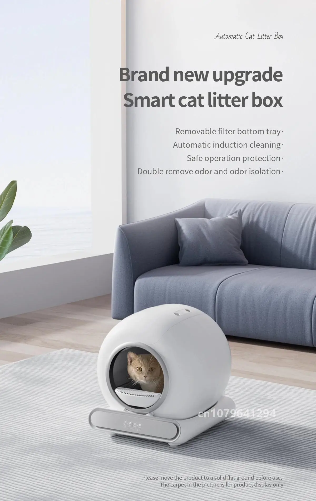 【English Version】2024 Automatic Smart Cat Litter Box Self Cleaning App Control Pet Toilet Litter Tray Ionic Deodorizer 65L