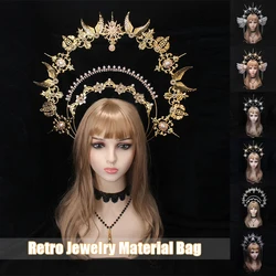 Gothic Lolita Baroque Cross Goddess Crown Unfinished Headband Gorgeous Vintage Church Mary Baroque Tiara DIY Material Package