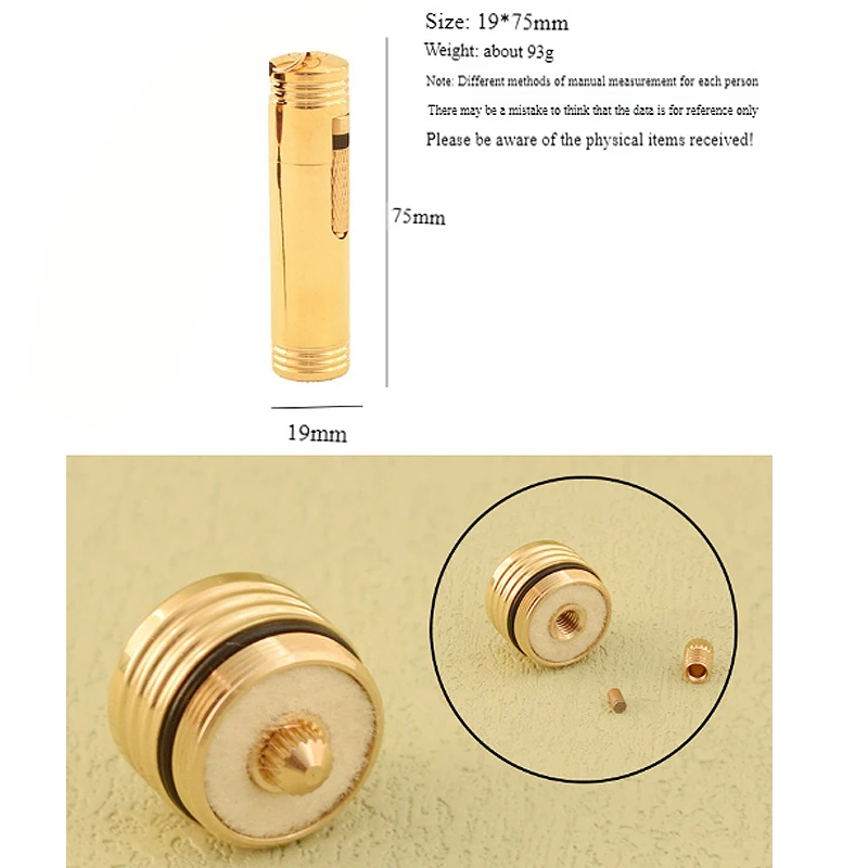 Portable Antique Copper Lighter Thin Cylinder Brass Lighter Retro Unusual Gasolin Lighter EDC Gadget 72mm * 22mm