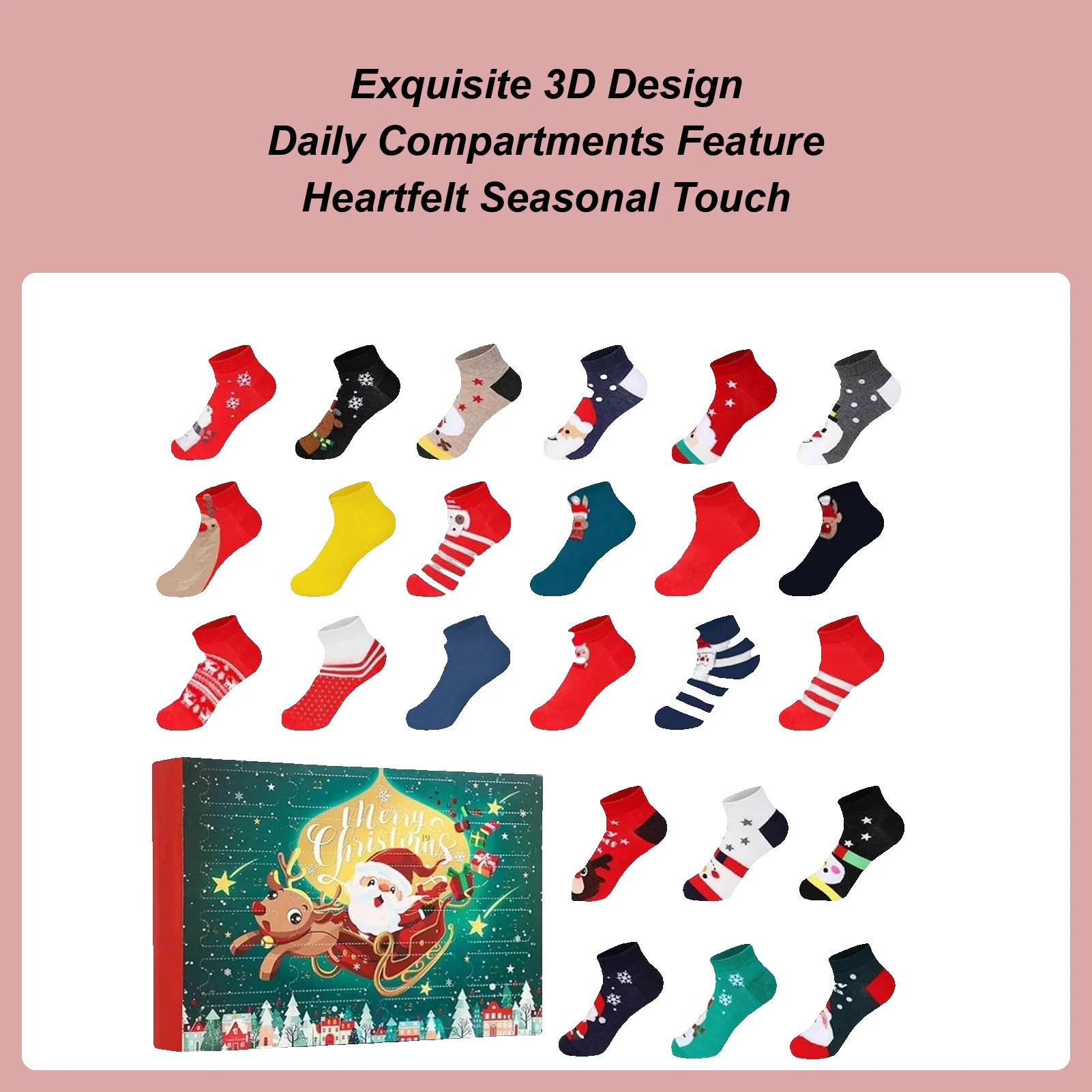 

Рождественские носки Адвент Рождество Обратный отсчет 24 дня Забавные праздничные носки 2025 года с милым узором для взрослых, подростков, мужчин, женщин, праздник