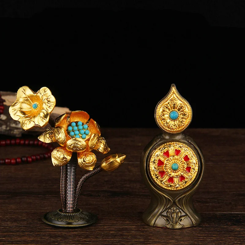 Zinc-Copper Alloy Tibetan Torma Offering Set Butter Flower Lotus Eight Offering Tantric Buddhist Altar Home Shrine Decor