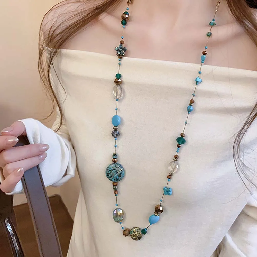 Beach Clavicle Chain Multilayer Turquoise Necklace Layered String Bohemian Style Western Country Necklace Jewelry Accessories