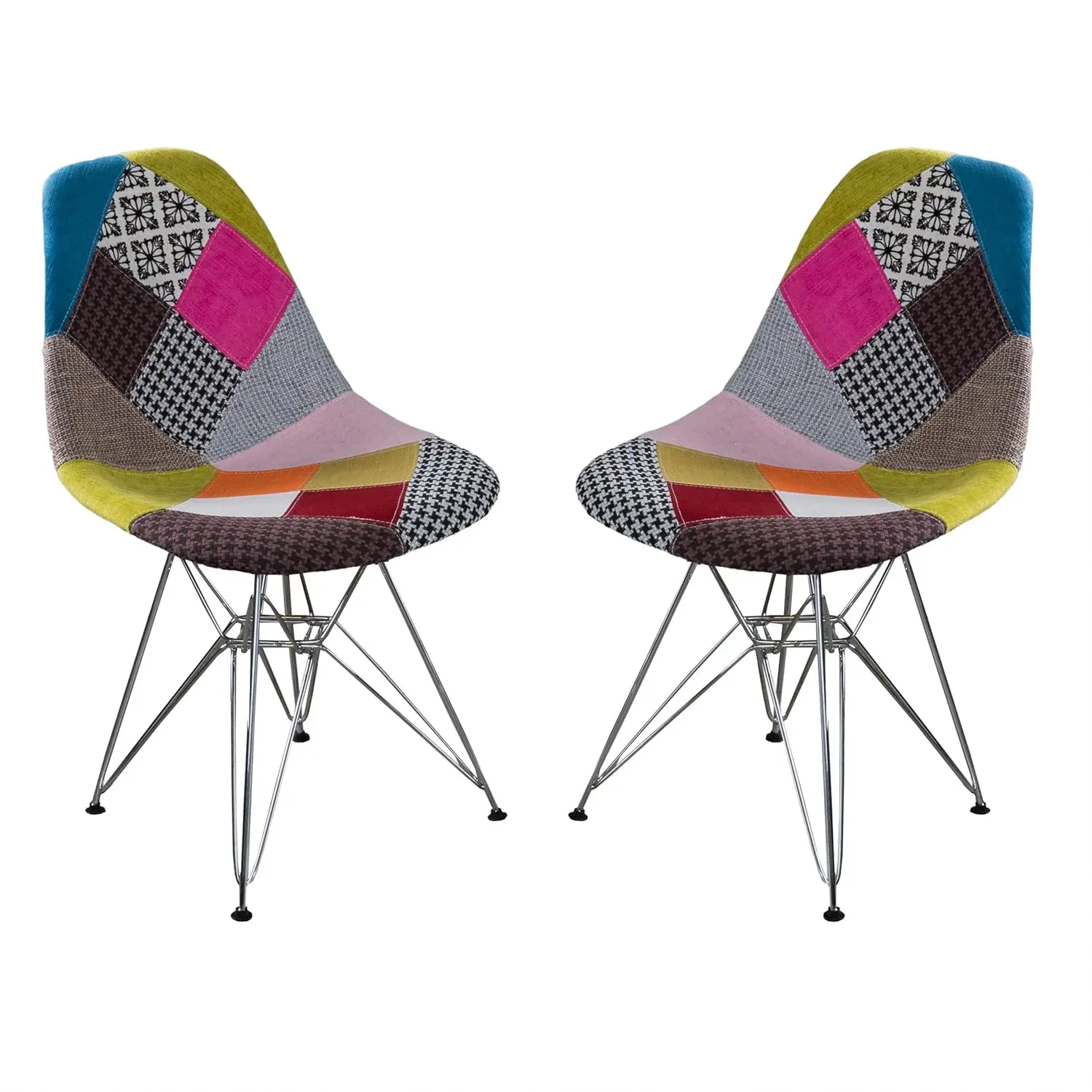 Silla de tela Wilmette con patas cromadas, patchwork 18D x 21W x 32H pulgadas