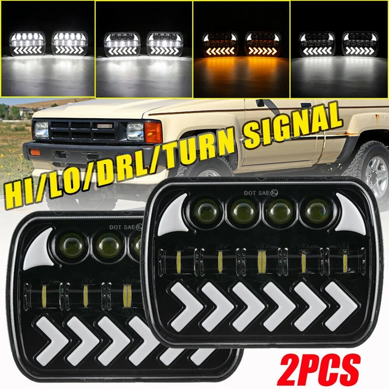 

5X7 7X6 Rectangular LED Headlight 150W With High/Low Sealed Beam DRL Turn Signal Is For Jeep Wrangler Arrow-Steering