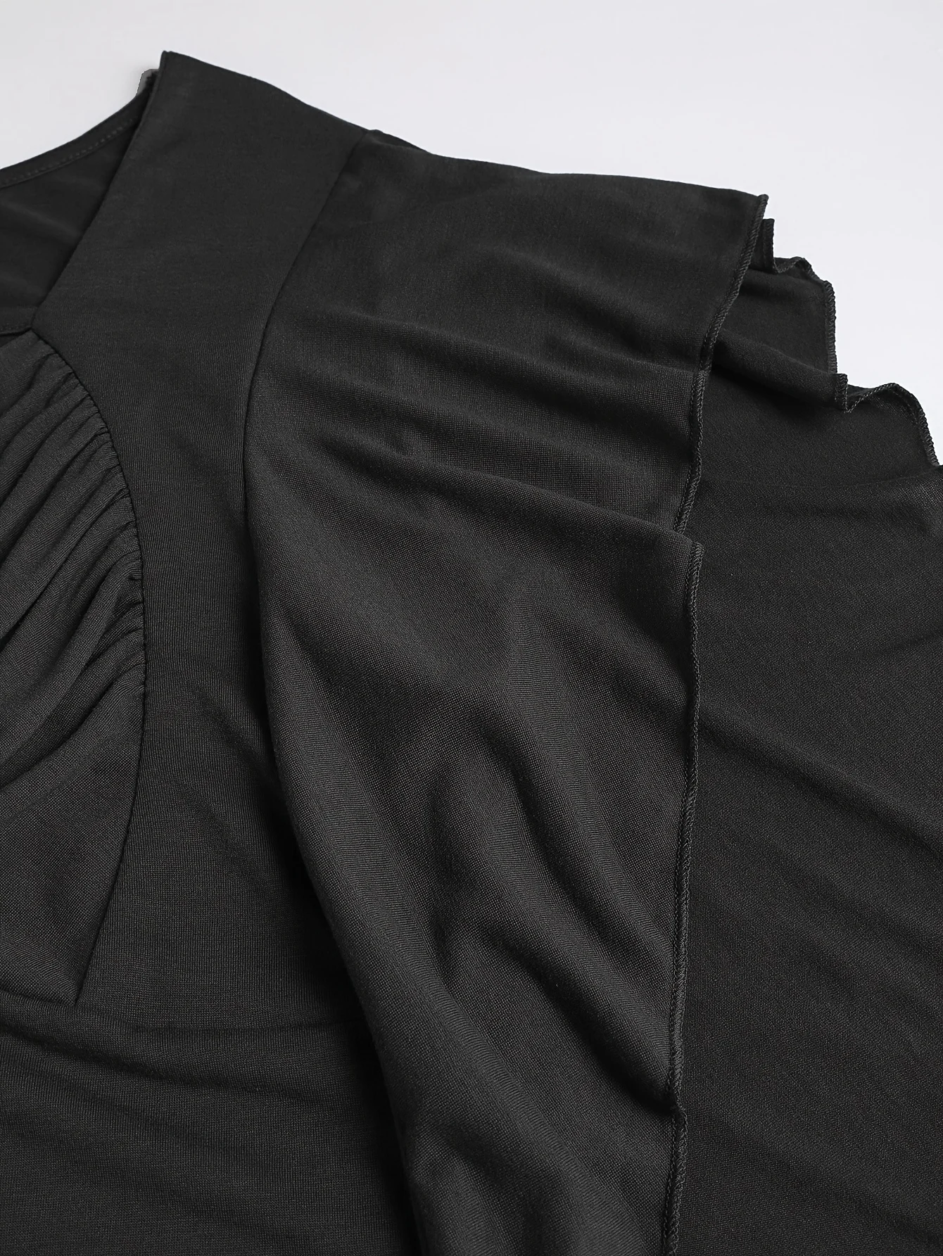 2025, beliebter Stil, großes Damen-T-Shirt mit Schmetterlingsärmeln, Rüschen und Falten, einfarbig, schräge Knopfleiste – Detail 11