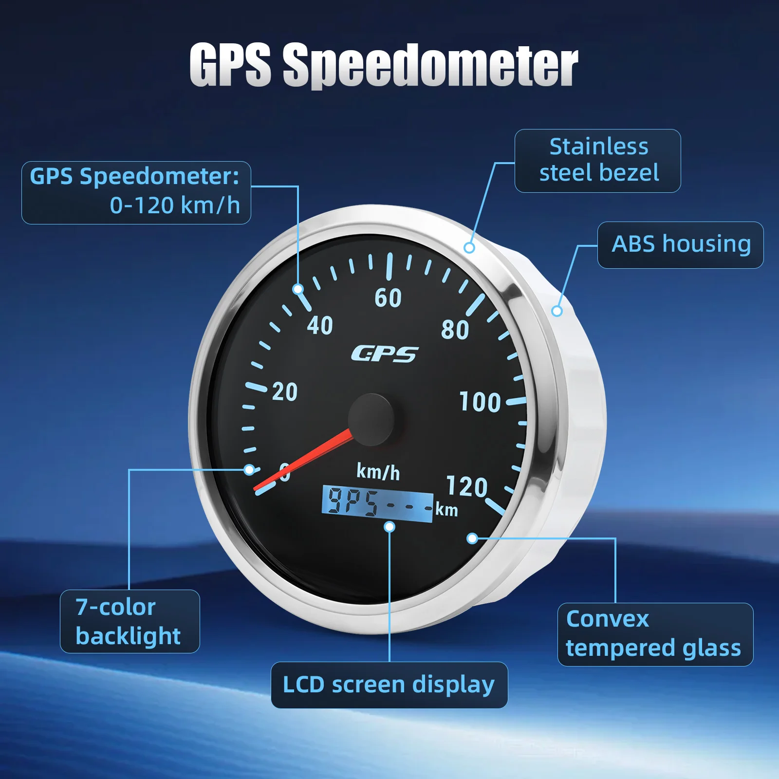 7 Color LED 110mm GPS Speedometer 30KMH 60KMH 80KMH 120KMH 200KMH Waterproof Speed Indicator With Antenna For Marine Boat Car