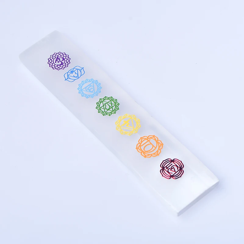 1PC 100%Natural Wite Selenite Plate With 7 Chakra Healing Crystal Plate Stone White Gypsum Home Ornaments Collection DIY Gift