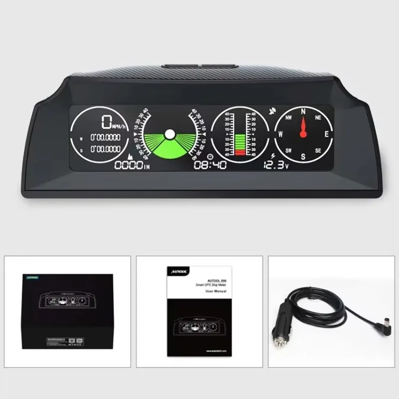 

X90 GPS Head-up Display Device Automobile Inclinometer Slope Meter with Digital Speedometer Tilt Pitch Angle Protractor Off-road