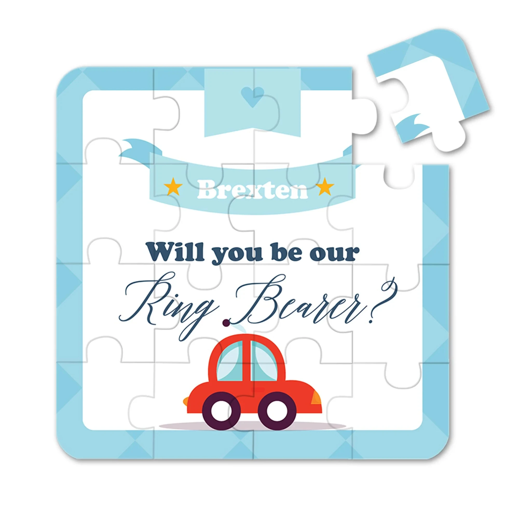 

16*16CM Will You Be Our Pageboy Personalized Jigsaw, Sky Blue Car Style, Pageboy, Custom Cute Puzzle,15PCs Puzzels
