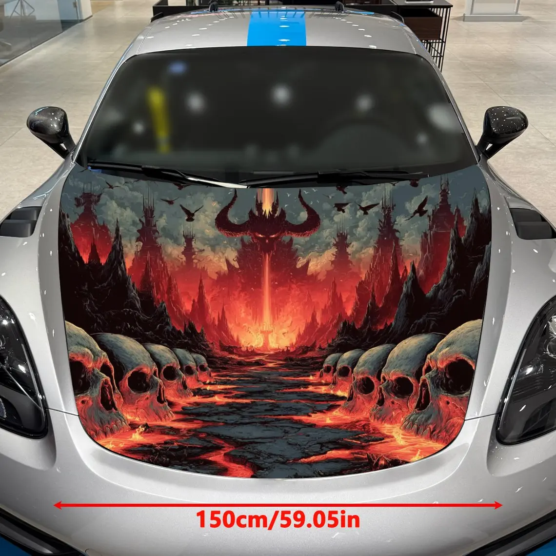 Skull Devil Horror Car Hood Sticker PVC Self Waterproof Stick, Striking Auto Exterior Accessories Decor Protect Gift for Lover