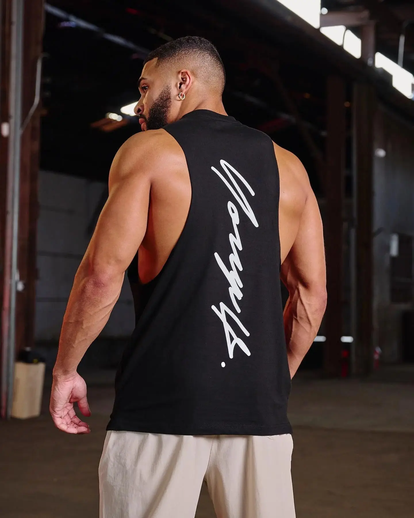 Men's Tank Top Sports Fitness Cotton Crew Neck Sleeveless T-Shirt Shoulder Basketball Training Stretch Top