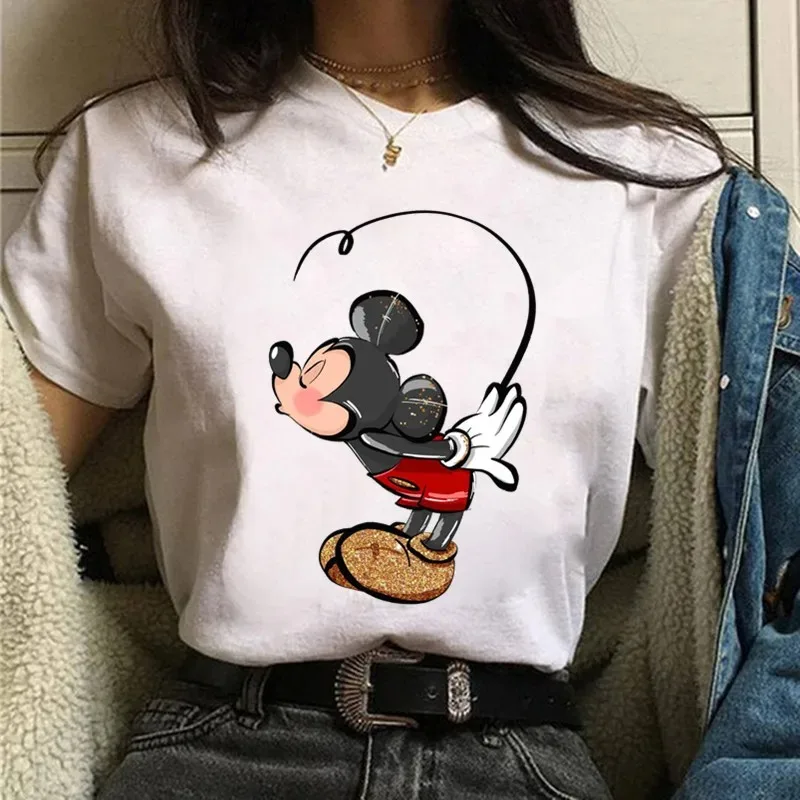 ديزني ميني ماوس طباعة القطن تي شيرت الصيف قصيرة الأكمام السيدات Kawaii عادية س الرقبة الأسرة مطابقة وتتسابق الأزياء المحملة الأعلى #2