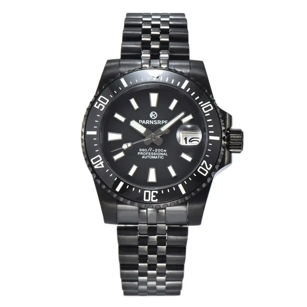 PARNSRPE 40MM 8215 20bar Men's automatic diving watch Bracelet 3.8 Crown sapphire crystal Luminous pointer