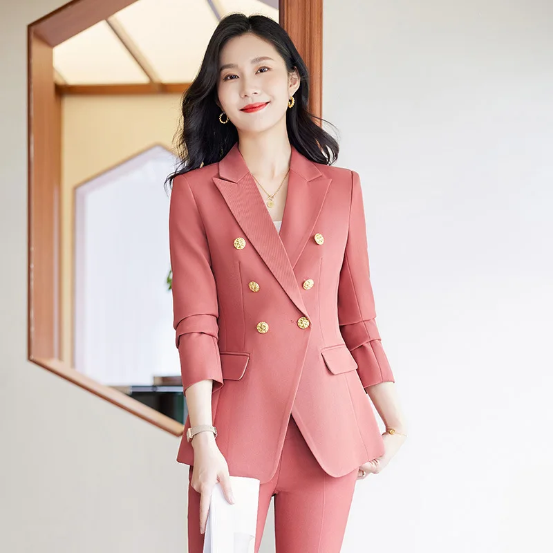 2024Spring and Summer New Rose Red High-Grade Socialite Professional Long Sleeve Small Suit Collar Jacket Women's Pants Two-Piec