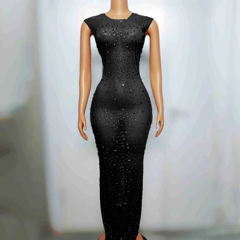 8 Colors Full Rhinestones Party Dress Women Celebrate Festival Outfit Stage Catwalk Gogo Costumes Evening Prom Dresses XS7525