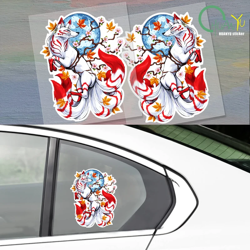 for Japanese Fox Cherry Blossom Car Stickers Cartoon Fashionable Decals Vinyl Scratch-Proof Car Styling