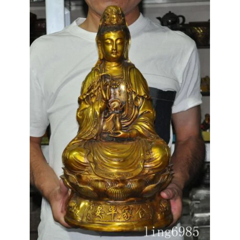 

China Buddhism temple bronze Gilt Kwan Yin Guan Yin Bodhisattva Buddha statue 44CM